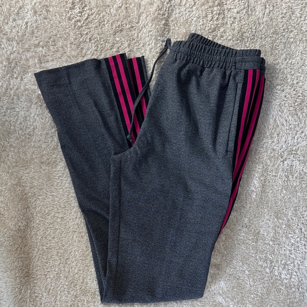 New York & Co Gray Pull On Dress Pants with Pink and Black Stripes